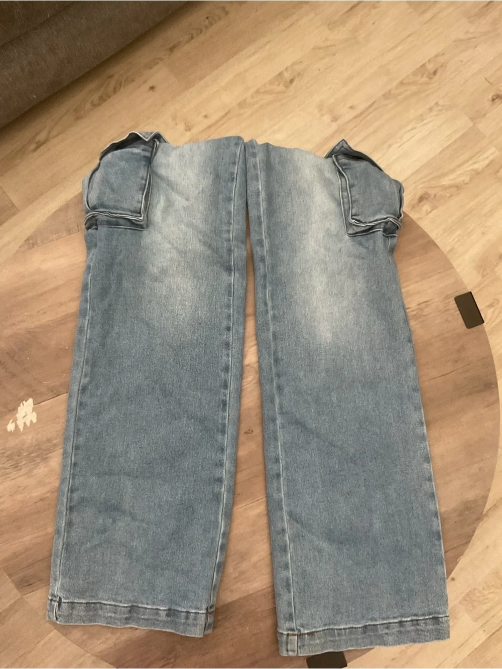 Juicy Couture Washed Light Blue High-Rise Cargo Wide Leg Jeans